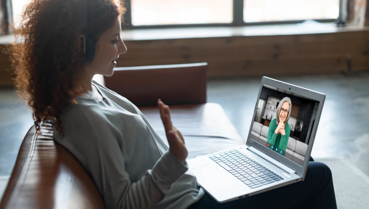 Deaf person using video call to communicate