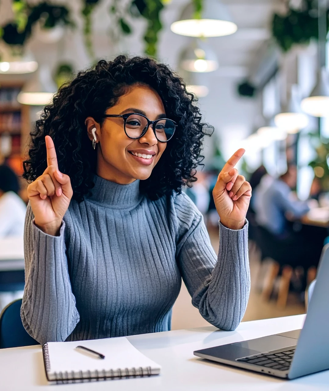 Woman using sign language to communicate