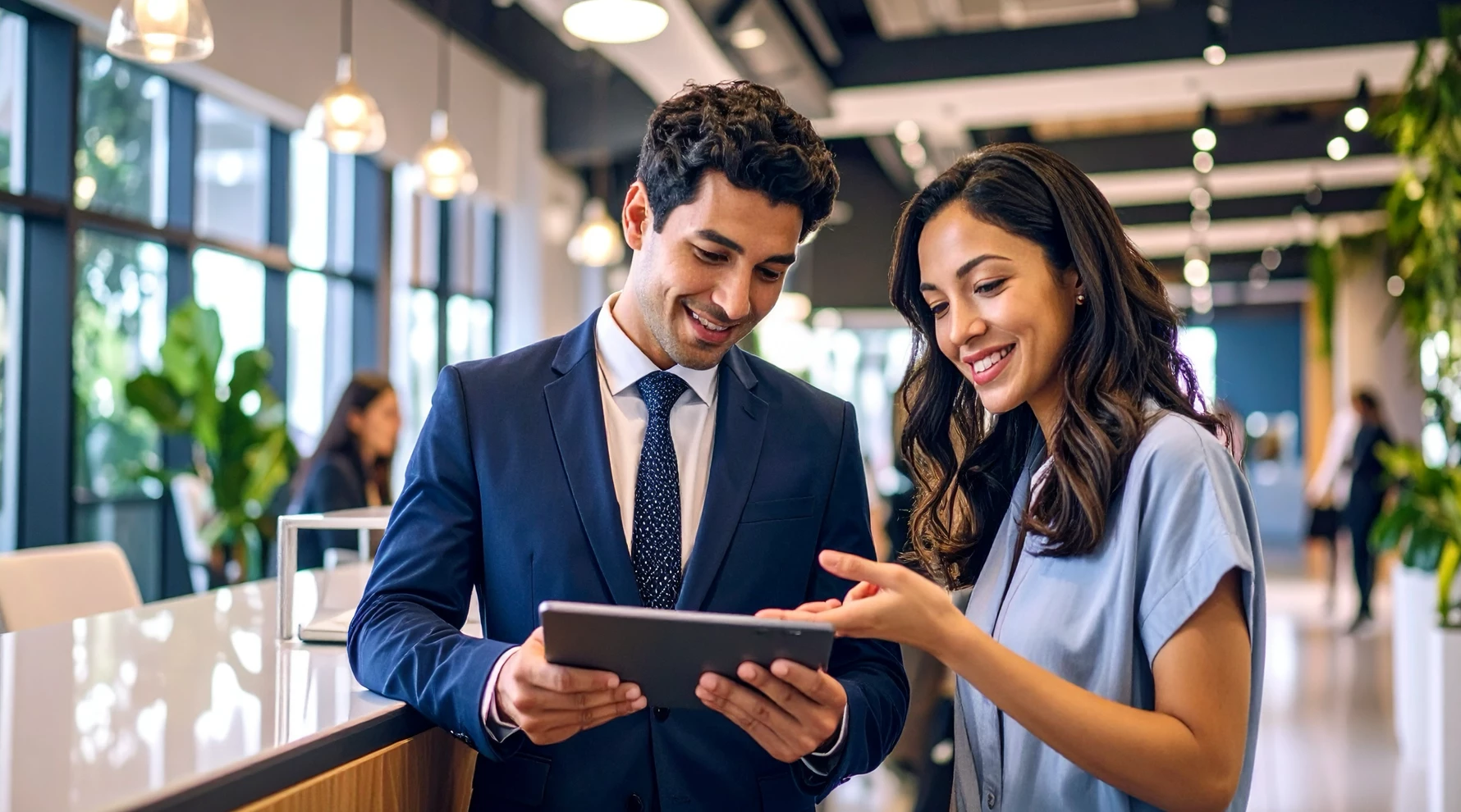 Two people communicating by using Evenly Connect on an iPad