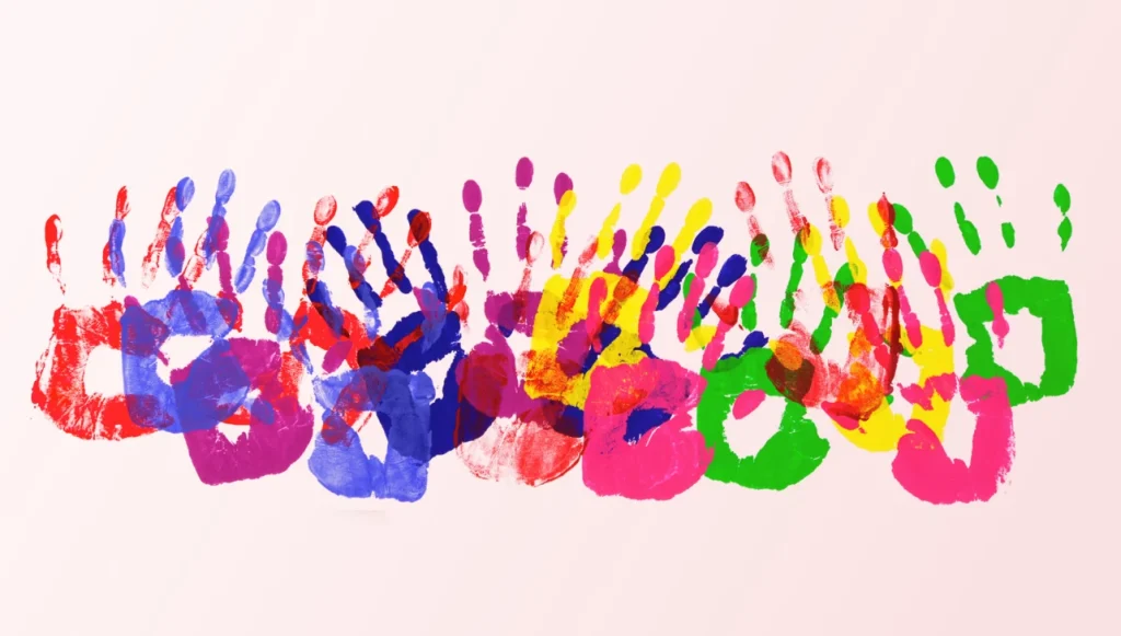 Several hand prints in different colors