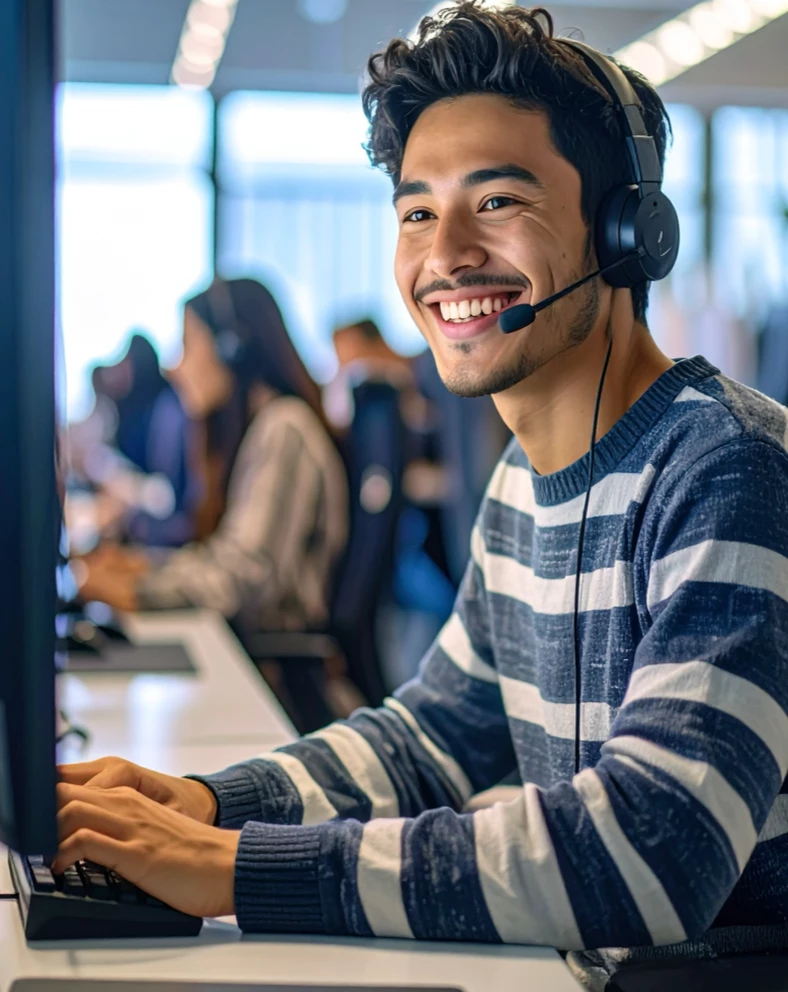 Customer support person taking a video call